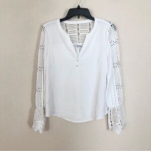 Anthro Current Air White Lace Crochet Long Sleeve Blouse XS